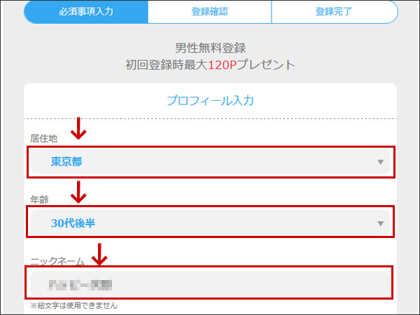 ハッピーメール登録画面